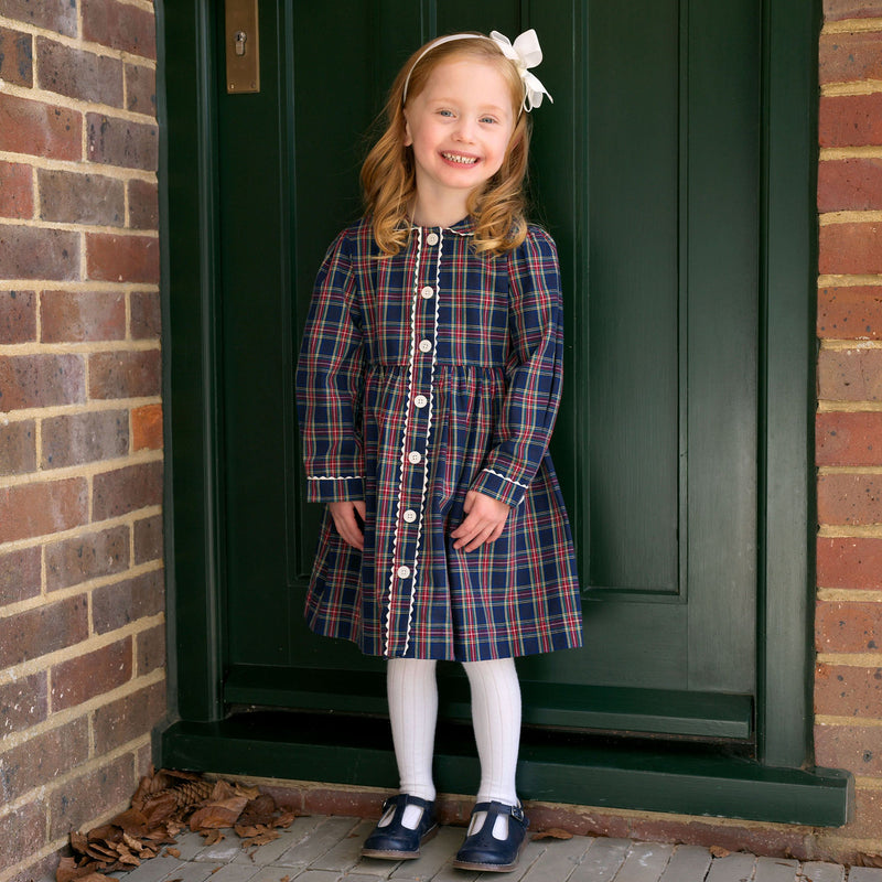 Navy Tartan Button-Front Dress Rachel Riley US