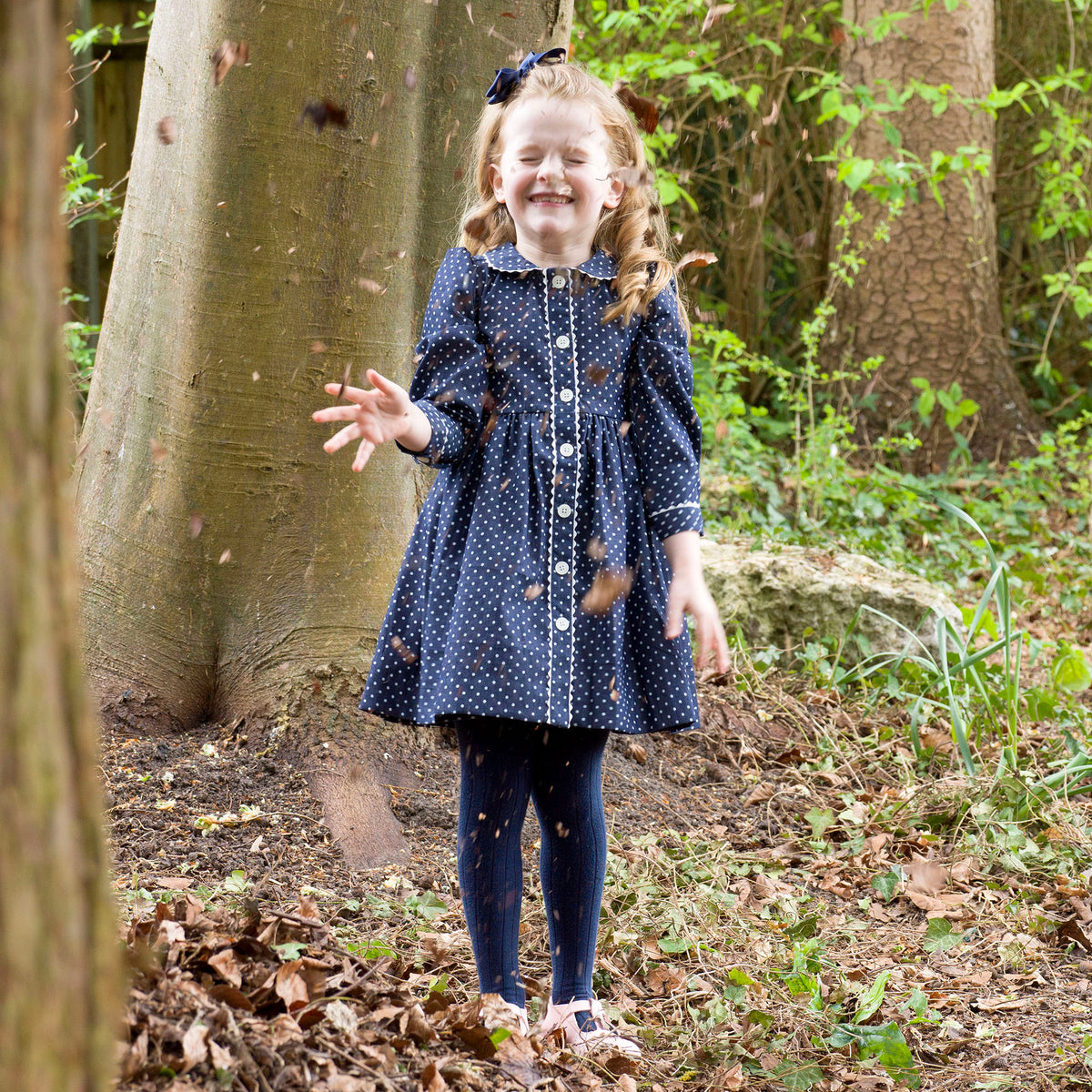 Polka Dot Button-Front Chambray Dress