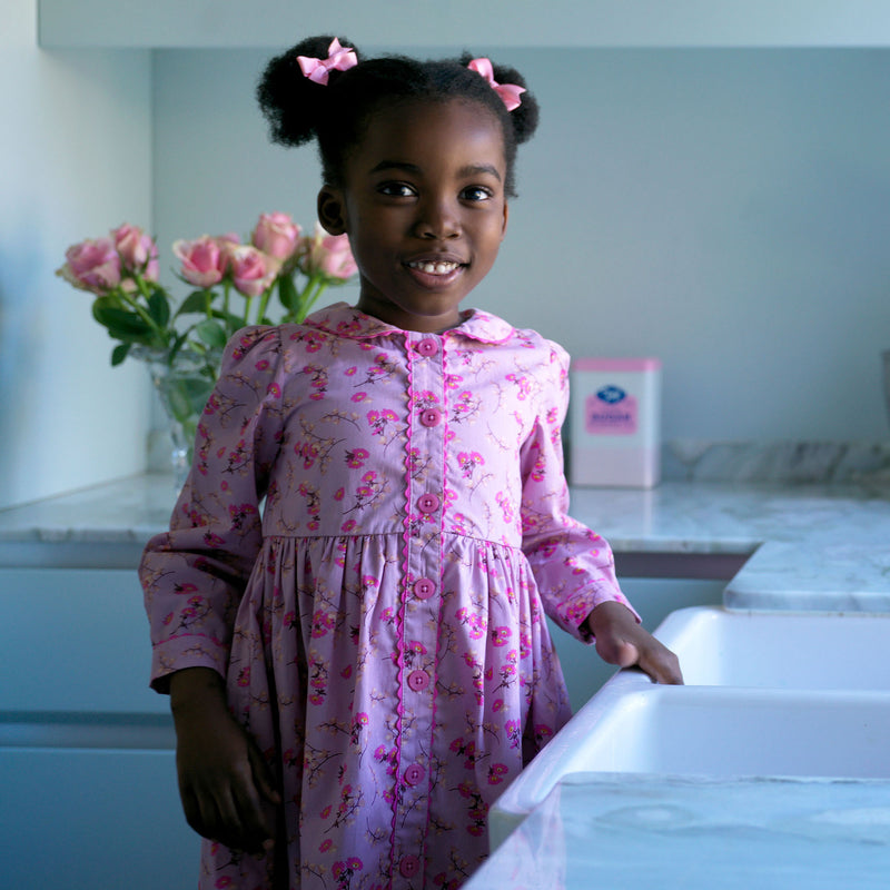 Pink Floral Foxglove Button-Front Dress Rachel Riley US