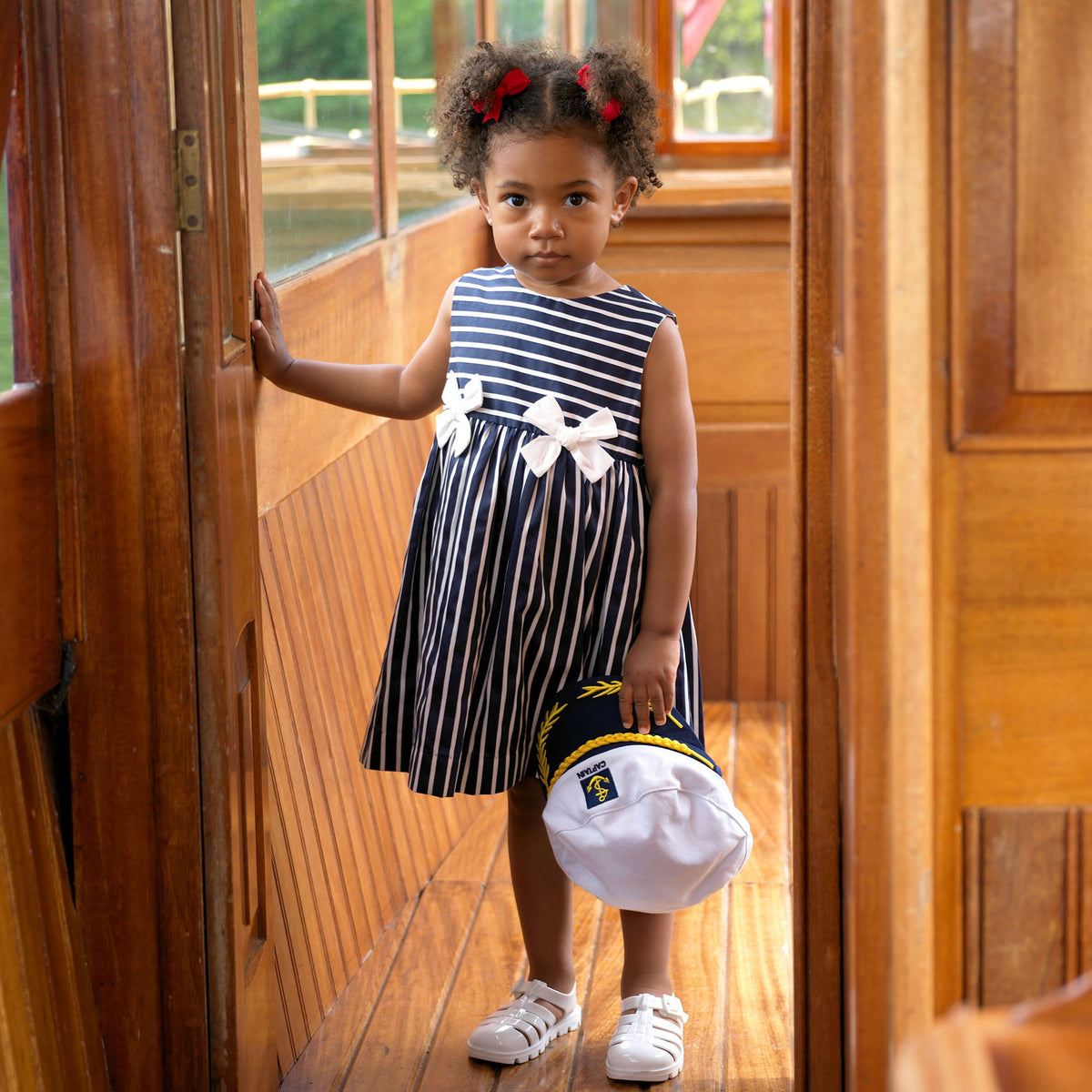 Navy Stripe Bow Dress Rachel Riley US