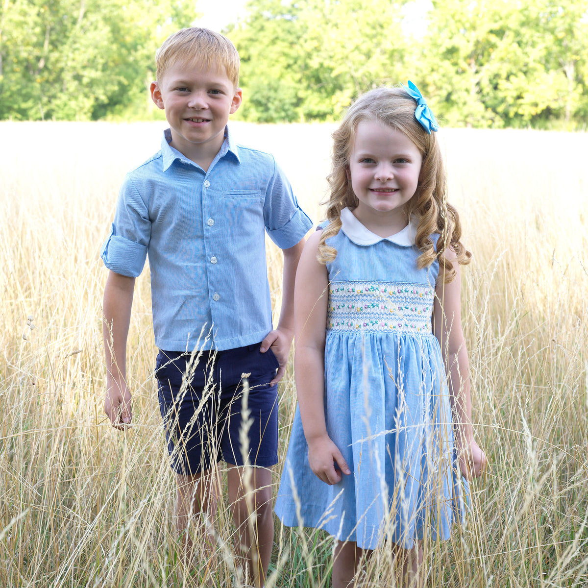 Blue Stripe Smocked Dress Rachel Riley US