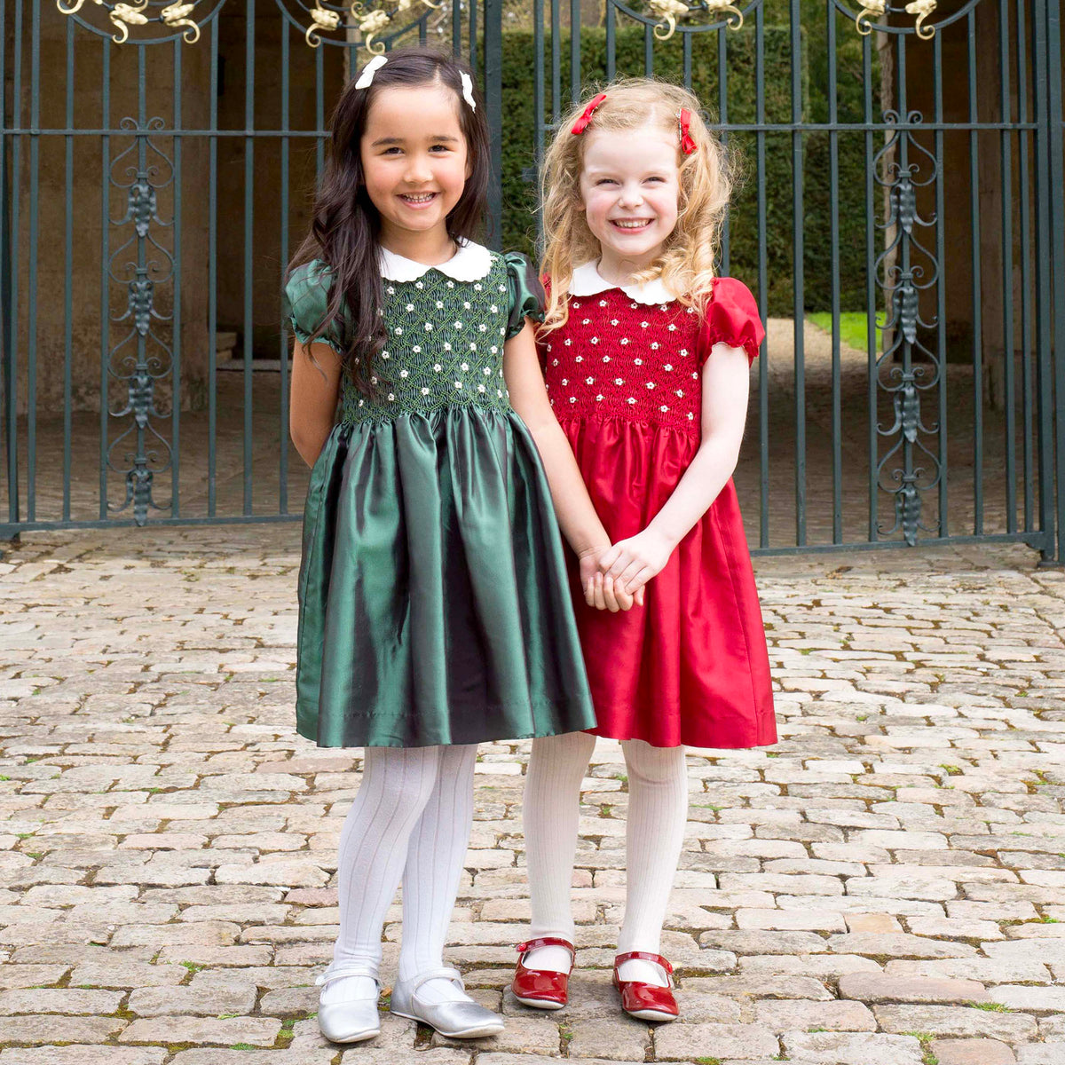 Red Taffeta Rosebud Smocked Dress Rachel Riley US