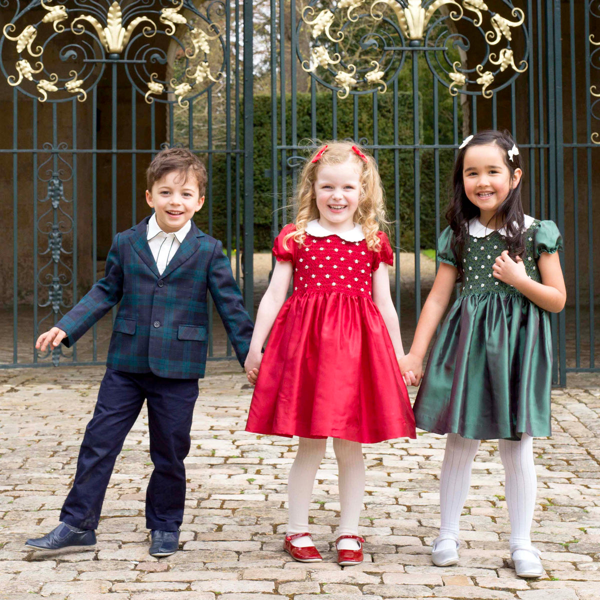 Red Taffeta Rosebud Smocked Dress Rachel Riley US
