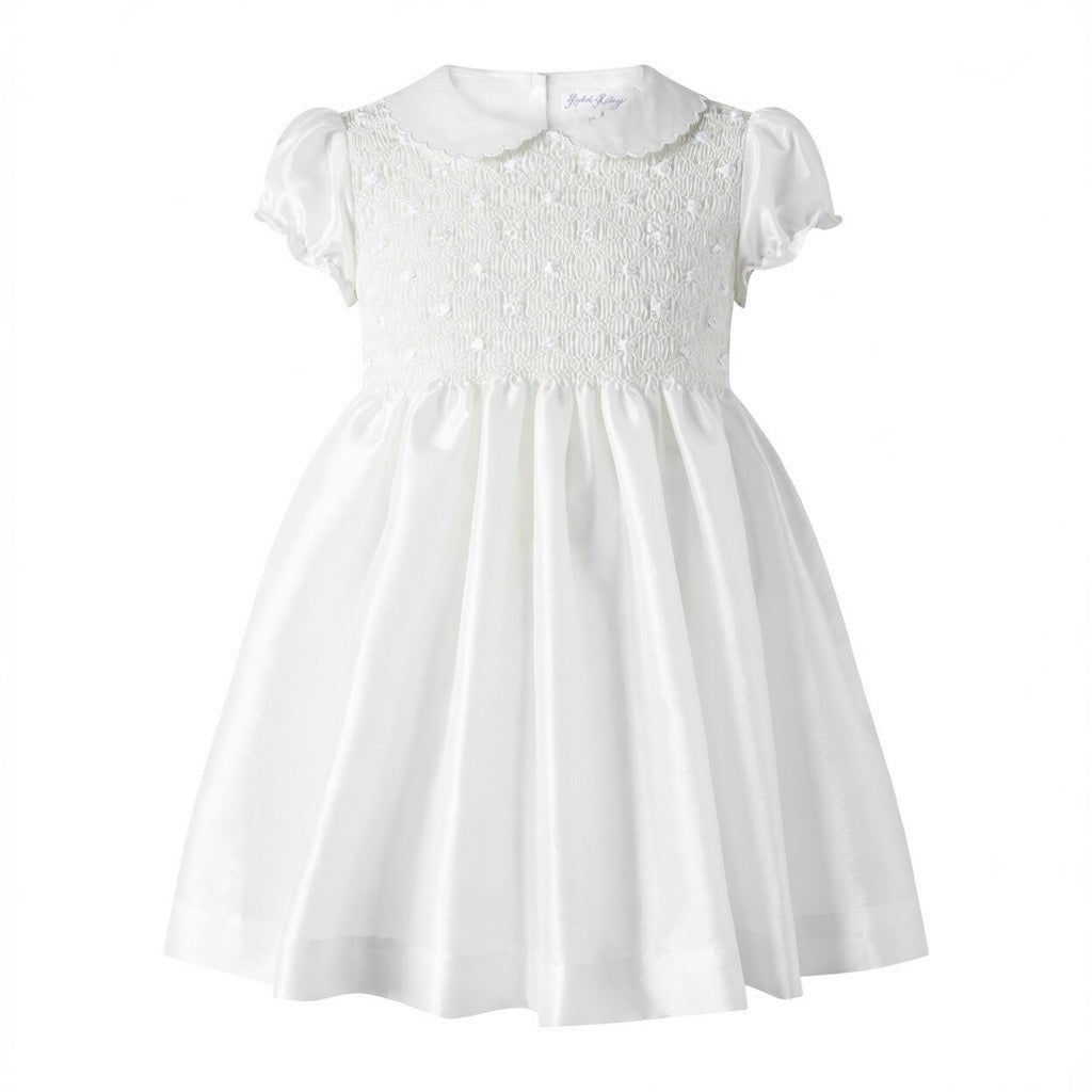 Ivory Taffeta Rosebud Smocked Dress Rachel Riley US