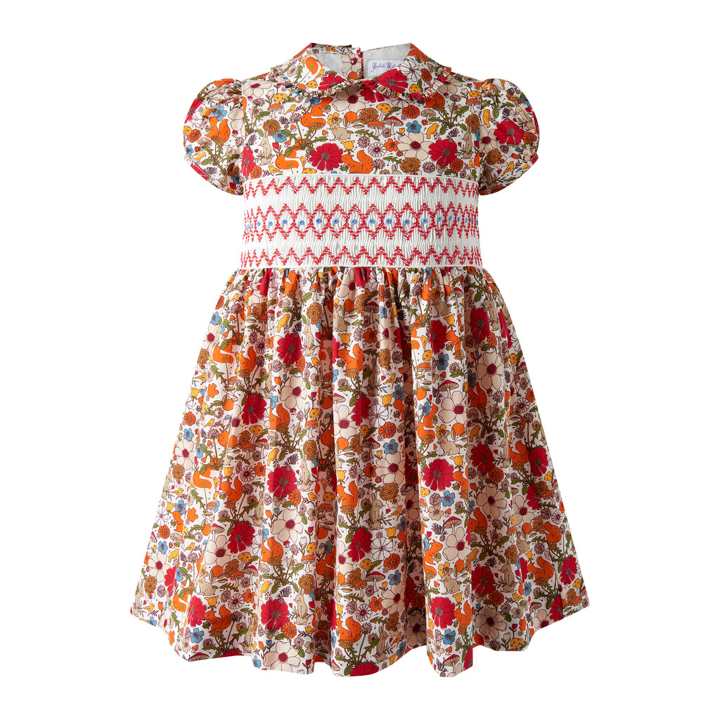 vintage smock dress Woodland Floral Smocked 6-7y / orange catching piece from Reclaimed Primavera Couture 4533 Fitted cap sleeve midi dress Amish New Hope Mid Century Modern Solid Wood Panel Bed — Size:Queen