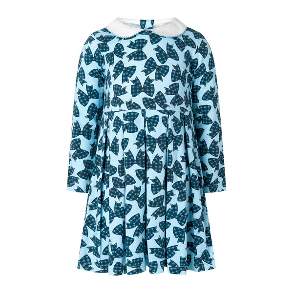 Blue Tartan Bow Jersey Dress Rachel Riley US