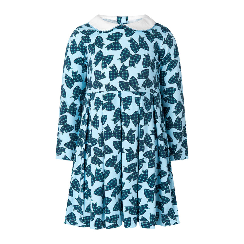 Blue Tartan Bow Jersey Dress Rachel Riley US