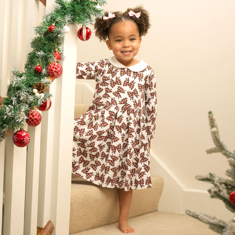 Red Tartan Bow Jersey Dress Rachel Riley US