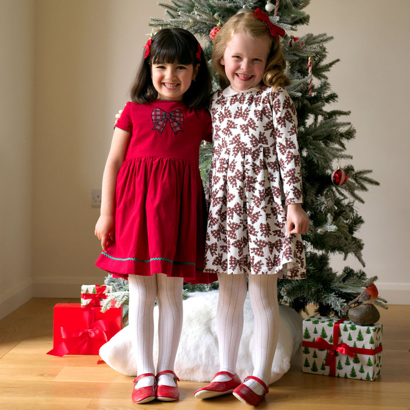 Red Tartan Bow Embroidered Dress