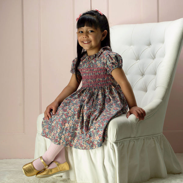 Gray Floral Smocked Dress Rachel Riley US