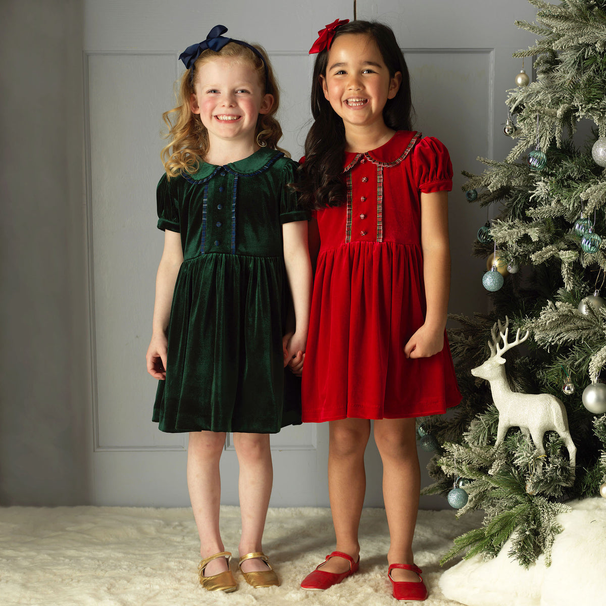 Red Velvet Tartan Trim Dress Rachel Riley US