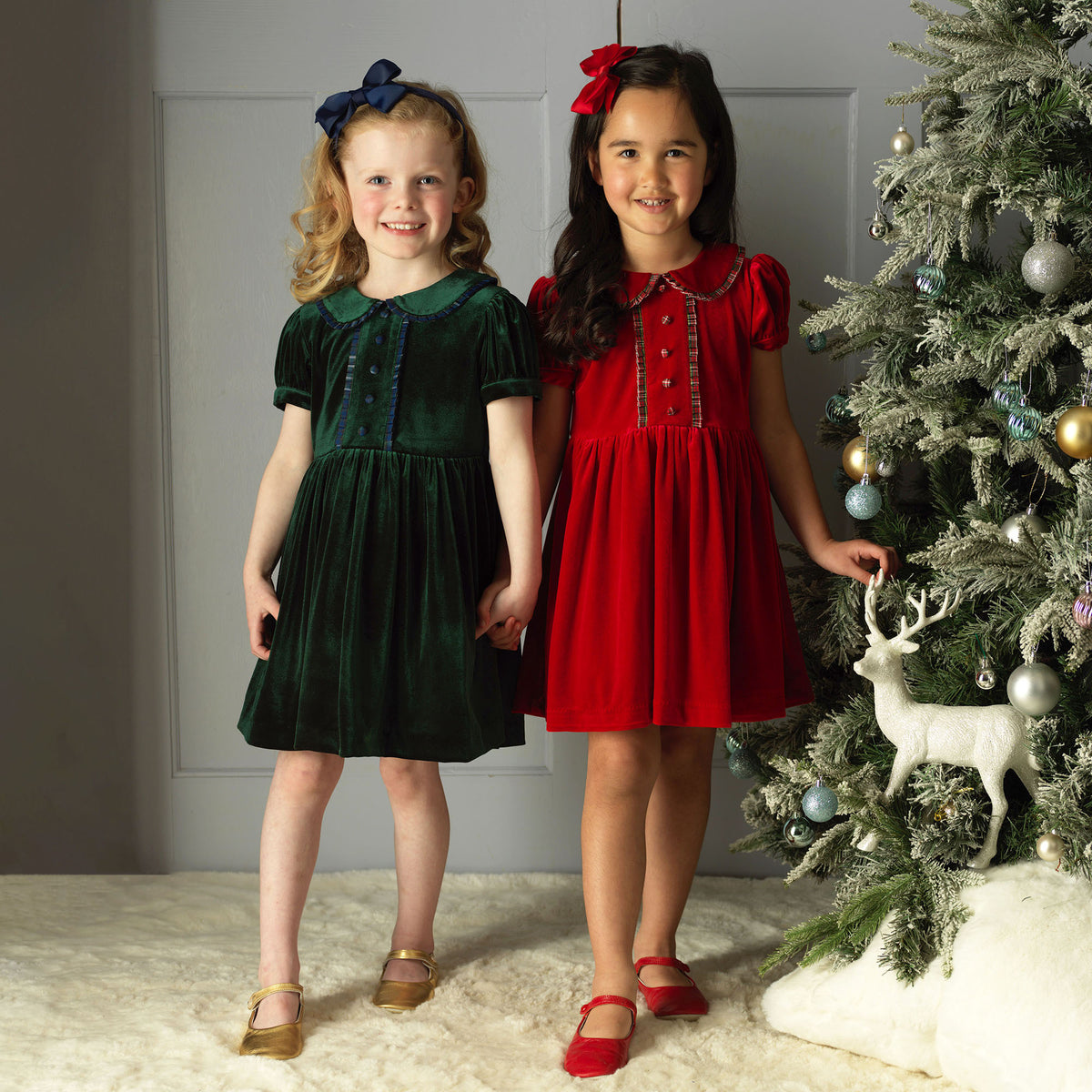 Green Velvet Tartan Trim Dress Rachel Riley US