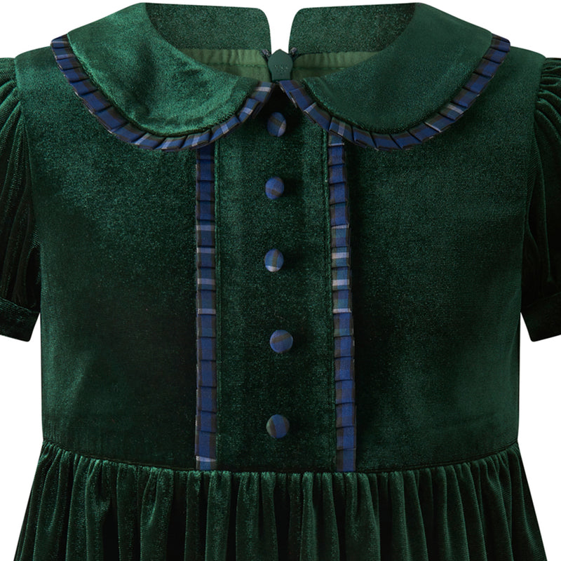 Green Velvet Tartan Trim Dress 6-7y / Green