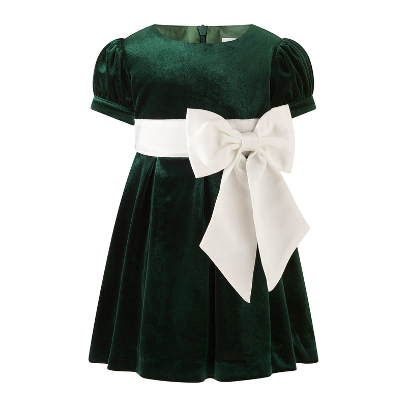 green velvet bow dress Contrast 6-7y / Green Color:DEEP BLUE NW_ARRVL:F Concealed Centre Back Zip Glamorstar Wide Elastic Belts