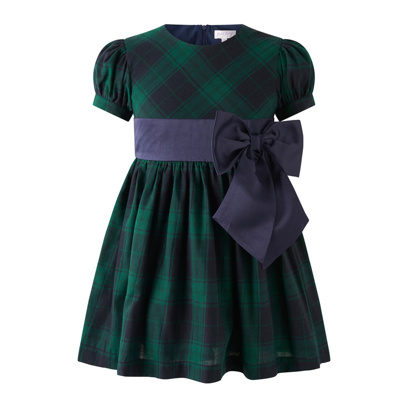 Blackwatch Bow Dress 7-8y / green/navy