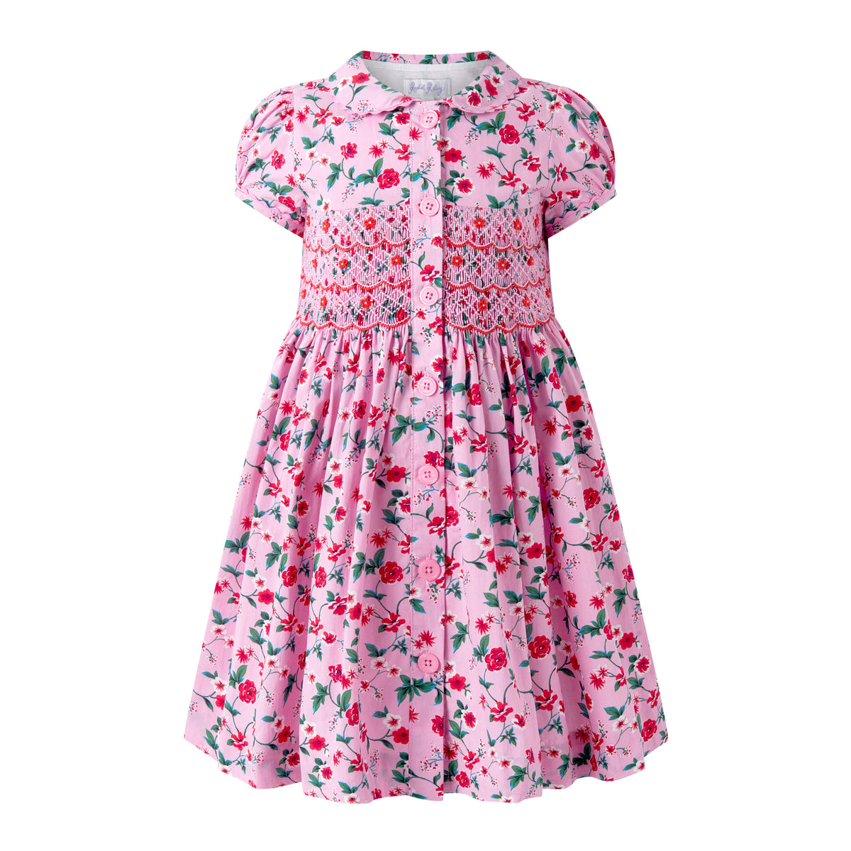 Pink Smocked Button-Front Dress Rachel Riley US