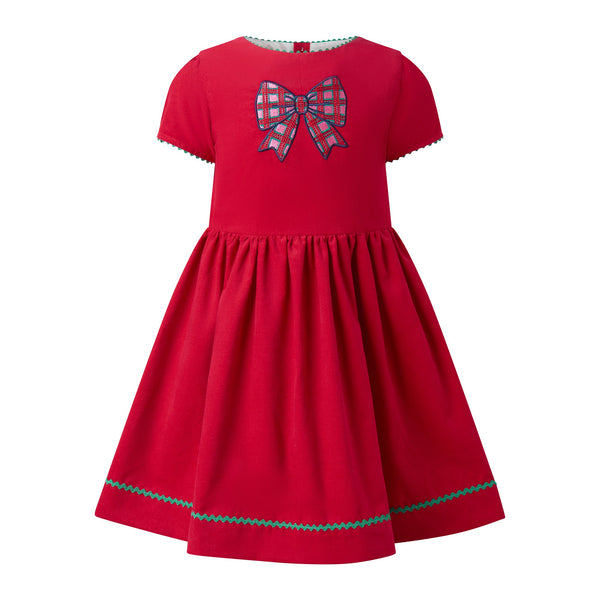 Red Tartan Bow Embroidered Dress