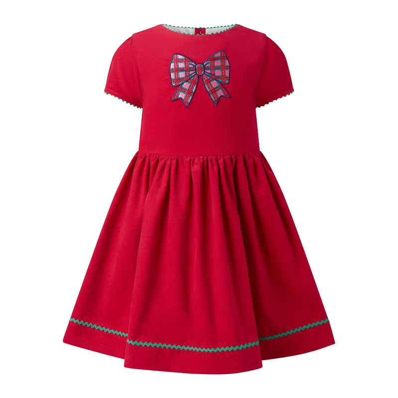 Red Tartan Bow Embroidered Dress