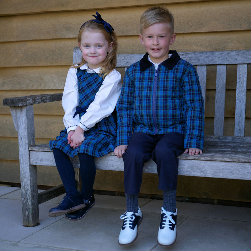 Blue Check Flared Pinafore Rachel Riley US