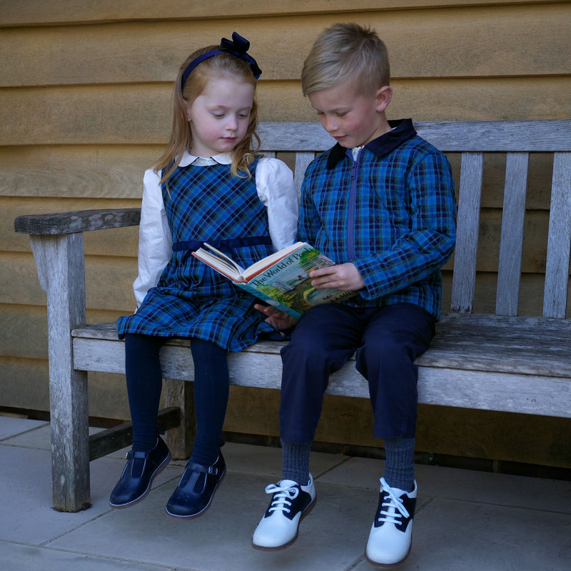 Blue Check Flared Pinafore Rachel Riley US