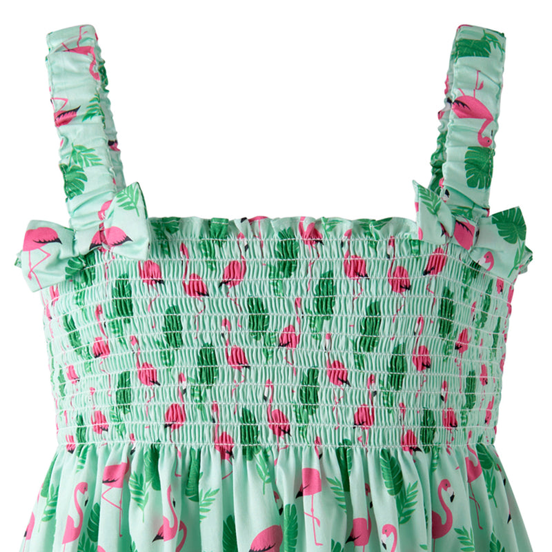 green flamingo dress Mango Green Flamingo Print Cold Shoulder Dress Size 4