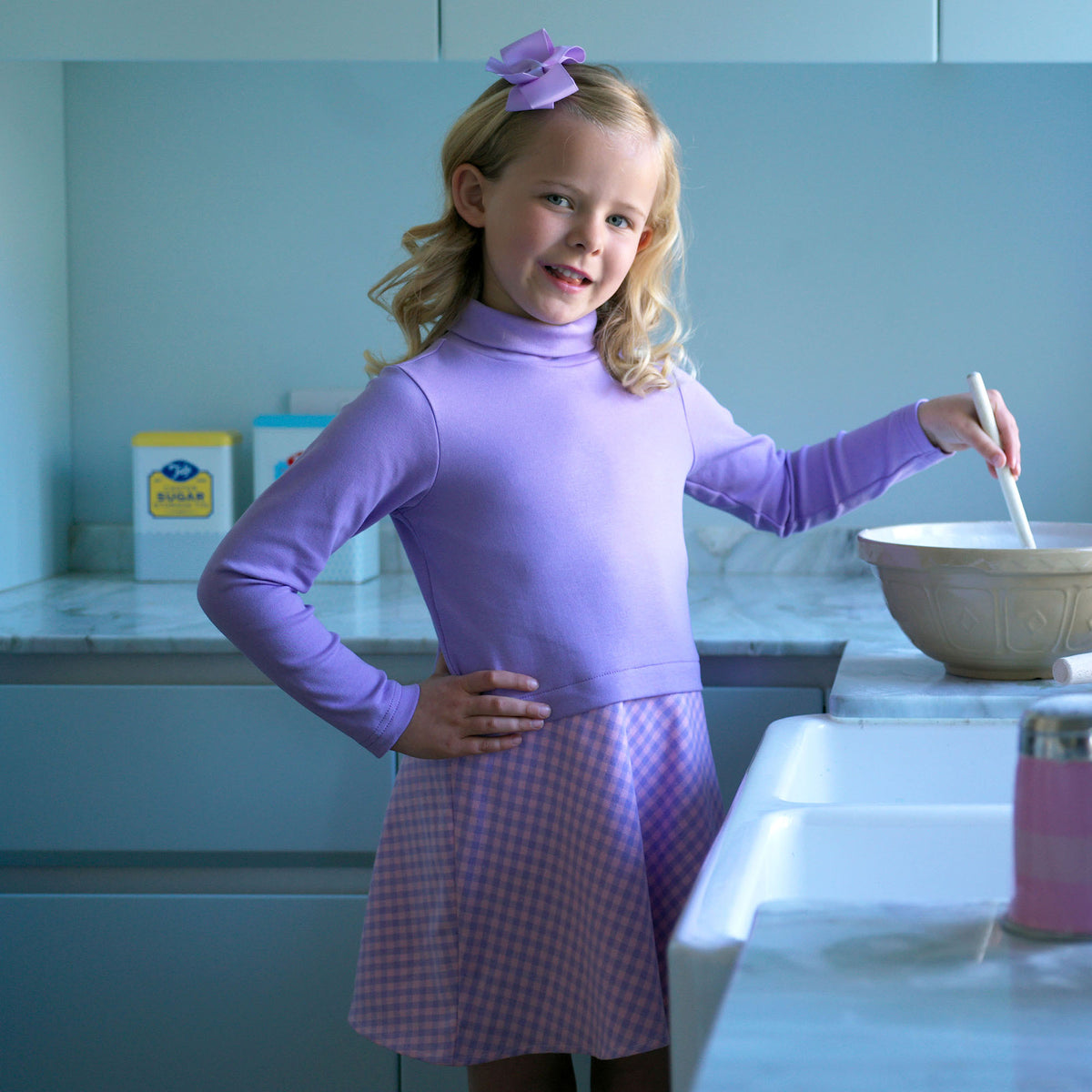 Turtleneck Check Dress