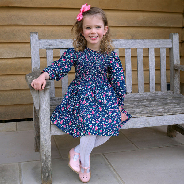 Navy Ditsy Floral Ruched Dress Rachel Riley US