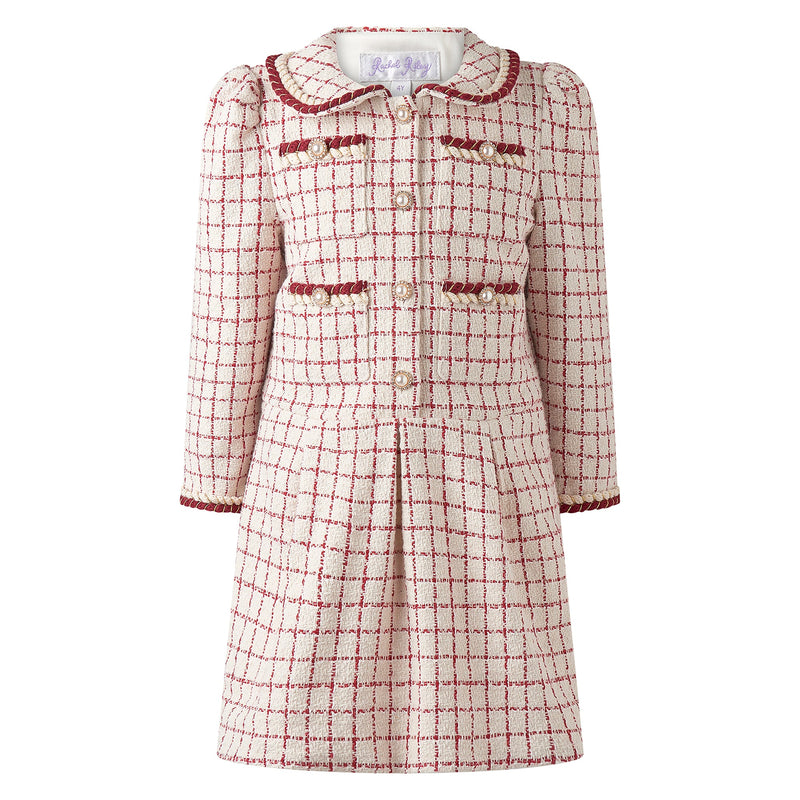 Red & Ivory Check Tweed Dress Rachel Riley US