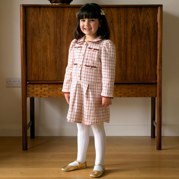 Red & Ivory Check Tweed Dress Rachel Riley US