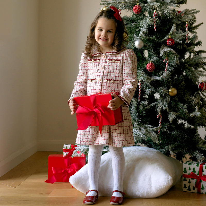 Red & Ivory Check Tweed Dress Rachel Riley US
