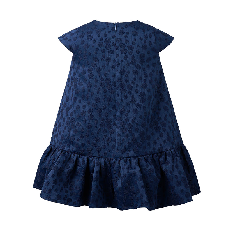 Navy Petal Damask Drop Hem Dress Rachel Riley US