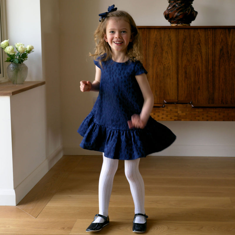 Navy Petal Damask Drop Hem Dress Rachel Riley US