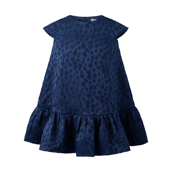 Navy Petal Damask Drop Hem Dress Rachel Riley US