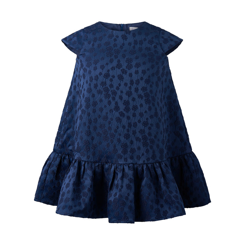 Navy Petal Damask Drop Hem Dress Rachel Riley US