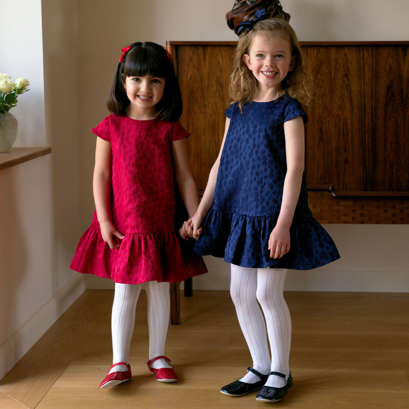 Navy Petal Damask Drop Hem Dress Rachel Riley US