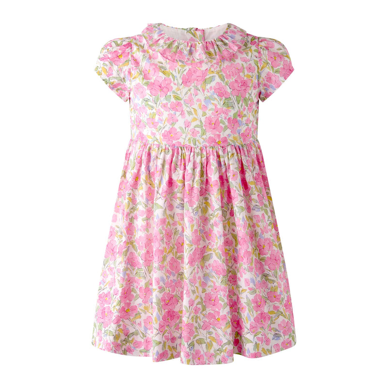 Pink Floral Frill Collar Dress