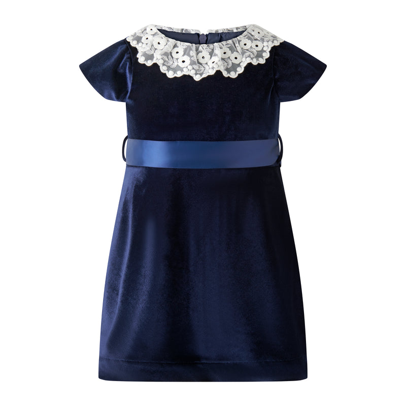 Lace Collar Navy Velvet Dress Rachel Riley US