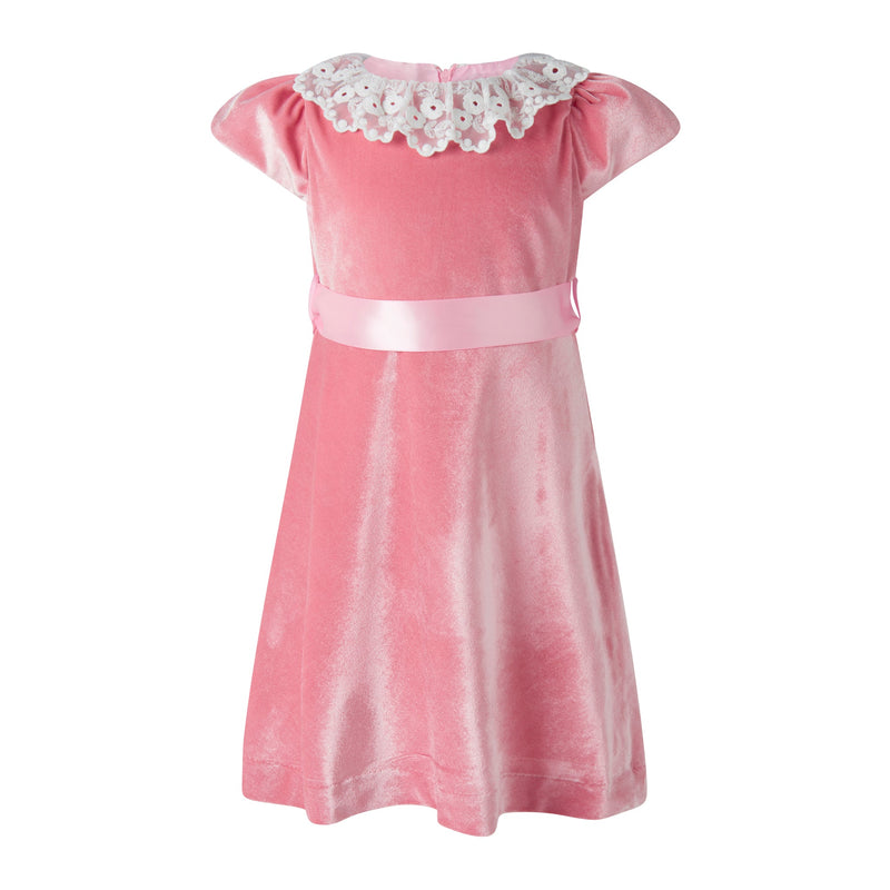 Lace Collar Pink Velvet Dress Rachel Riley US