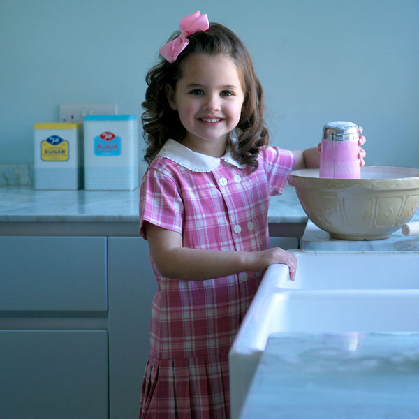 Pink Check Dropped Waist  Dress