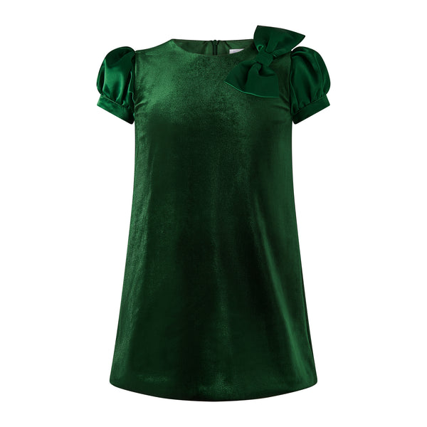 Green Satin Bow Velvet Dress Rachel Riley US