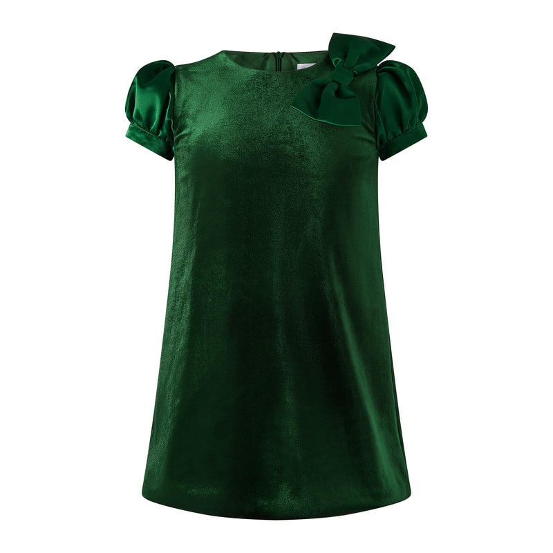 Green Satin Bow Velvet Dress Rachel Riley US Green Satin Bow Velvet Dress Rachel Riley US