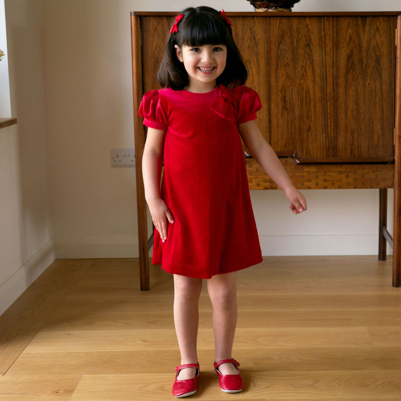 Red Satin Bow Velvet Dress Rachel Riley US