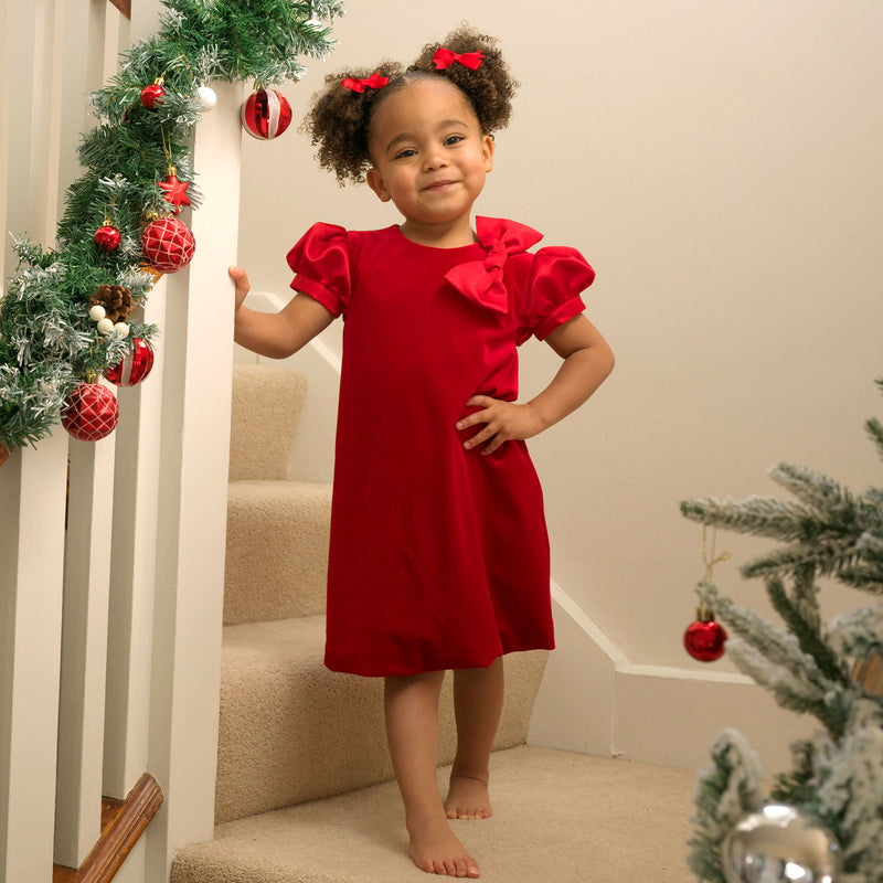 Red Satin Bow Velvet Dress Rachel Riley US