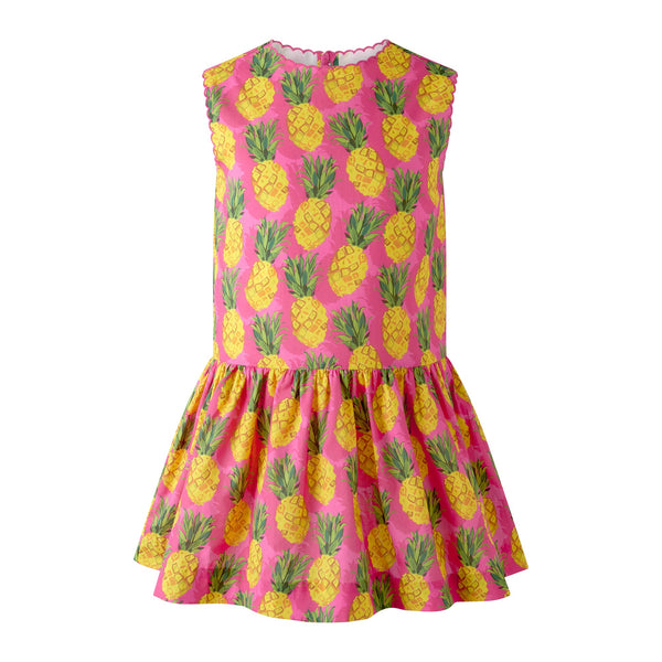 pink pineapple dress Farm Rio Linen Pineapple Tapestry Pink V Neckline Tunic Mini Dress