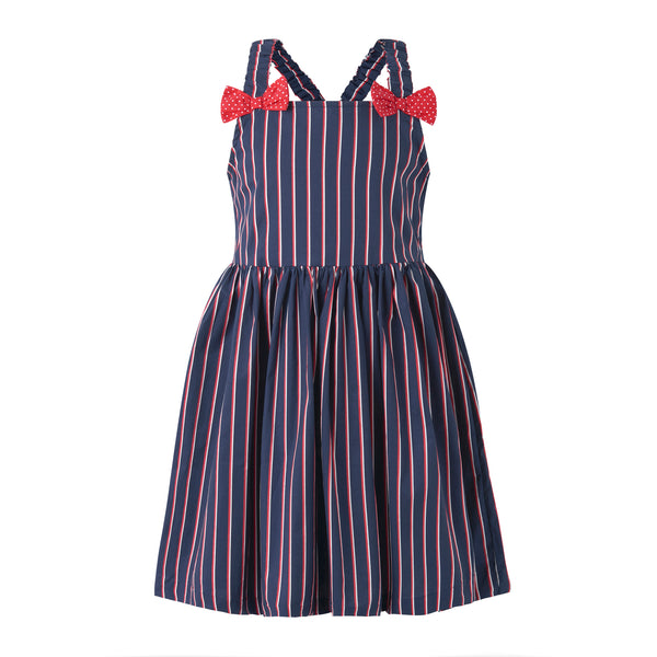 navy blue and red striped dress Entro - Dress - Midi Button-down Striped