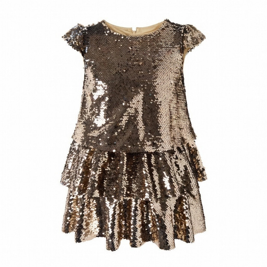 Mocha Sequin Bow Dress