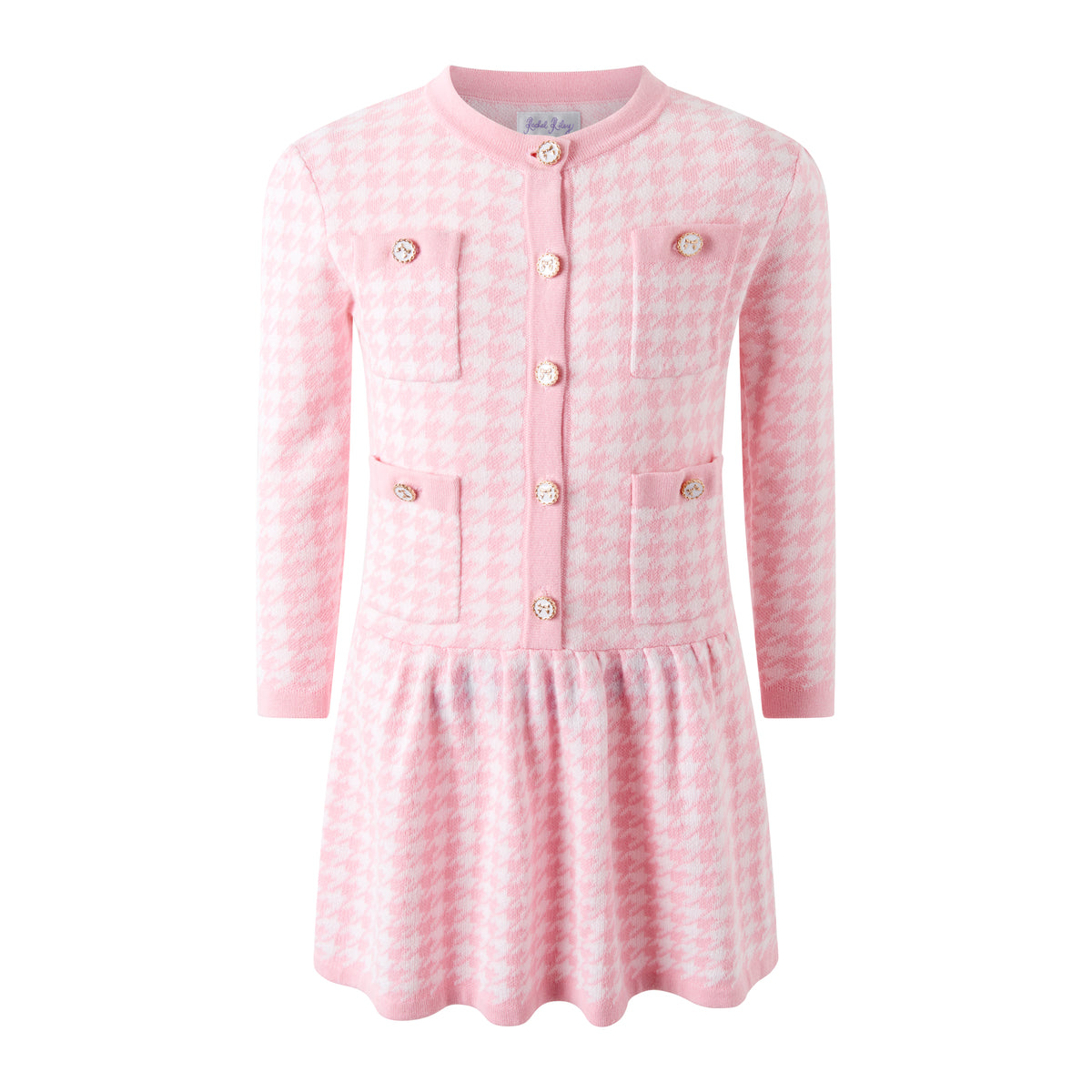 Pink Houndstooth Knit Dress