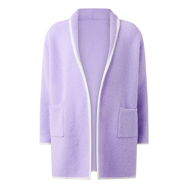 Purple Boucle Knit Longline Cardigan Rachel Riley US