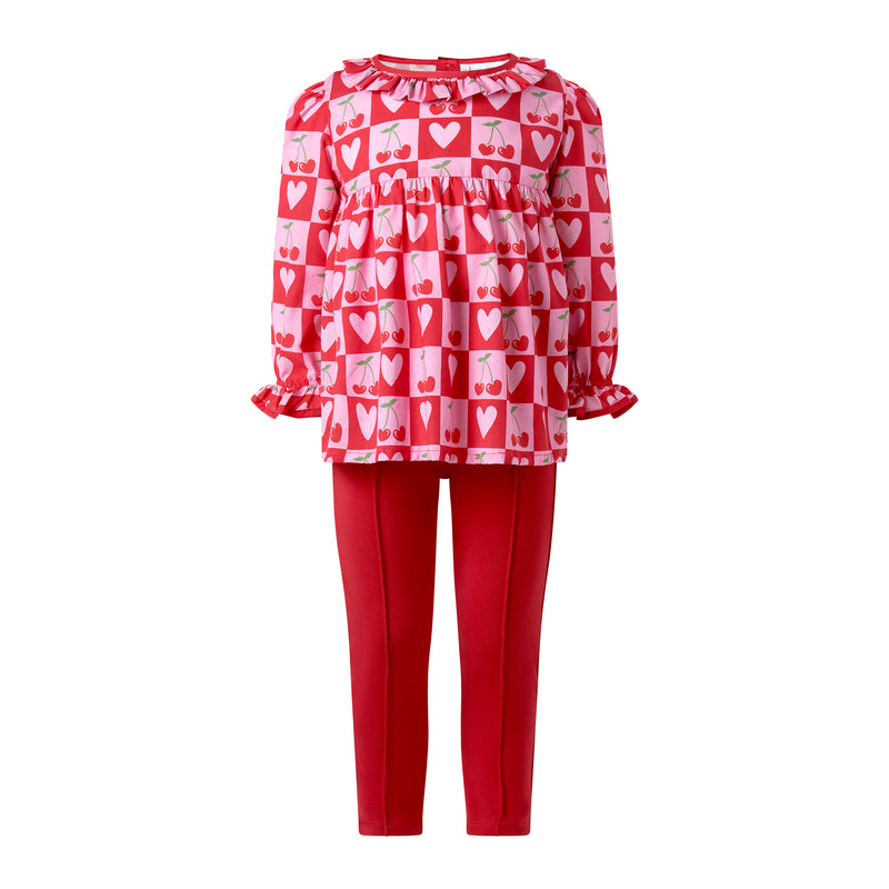 Cherry Heart Blouse & Leggings Set