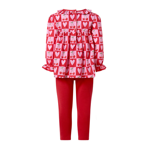 Cherry Heart Blouse & Leggings Set